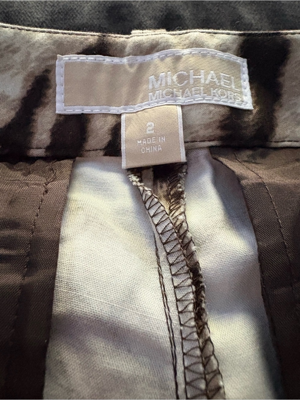 MICHAEL Michael Kors Taupe and Black Printed Silk-Blend Skirt